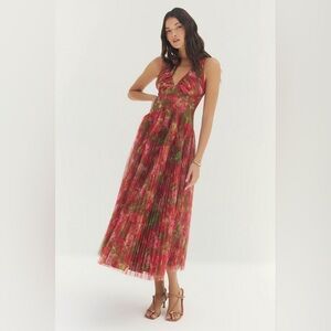 NWT Hutch Eliana Gown in Olive/ Multi Watercolor Vivid Orchids size Small